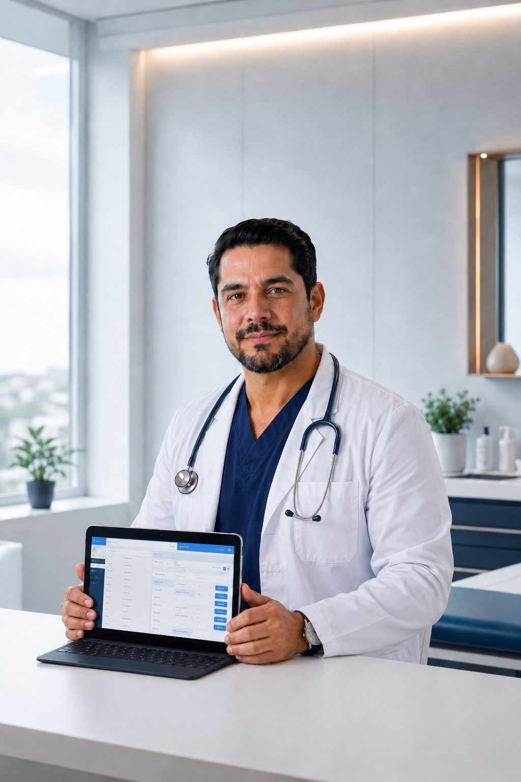 Medico usando Spondylus en su consultorio